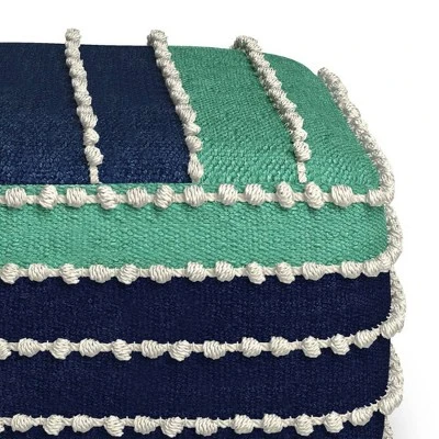 Judith Square Woven PET Polyester Pouf Aqua/Navy/White - WyndenHall 5 Judith Square Woven PET Polyester Pouf Aqua/Navy/White - WyndenHall - Image 3