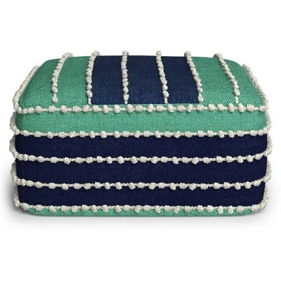 Judith Square Woven PET Polyester Pouf Aqua/Navy/White - WyndenHall 7 Judith Square Woven PET Polyester Pouf Aqua/Navy/White - WyndenHall - Image 5