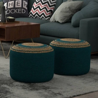 Winslet Round Braided Pouf Deep Aqua - WyndenHall 3 Winslet Round Braided Pouf Deep Aqua - WyndenHall