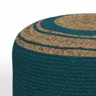 Winslet Round Braided Pouf Deep Aqua - WyndenHall 4 Winslet Round Braided Pouf Deep Aqua - WyndenHall - Image 2