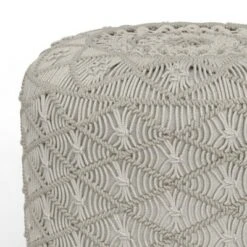 Emile Round Macrame Pouf Cloud Gray - WyndenHall -Ottomans Official Shop unnamed file 6061