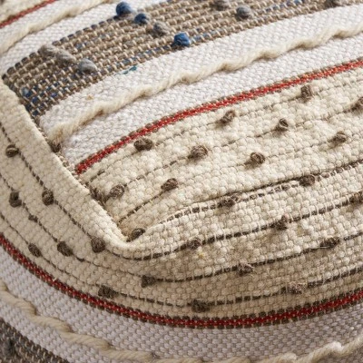 Helton Handcrafted Boho Fabric Pouf Blue/White/Red - Christopher Knight Home 6 Helton Handcrafted Boho Fabric Pouf Blue/White/Red - Christopher Knight Home - Image 4