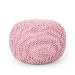 Hershel Modern Knitted Cotton Round Pouf - Christopher Knight Home Light Gray -Ottomans Official Shop unnamed file 6088