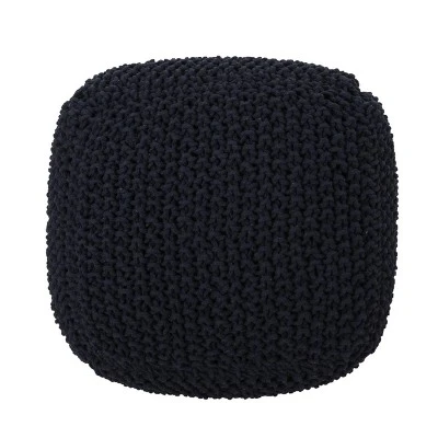 Pim Modern Knitted Cotton Cube Pouf Dark Blue - Christopher Knight Home 4 Pim Modern Knitted Cotton Cube Pouf Dark Blue - Christopher Knight Home - Image 2