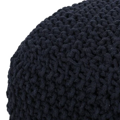 Pim Modern Knitted Cotton Cube Pouf Dark Blue - Christopher Knight Home 5 Pim Modern Knitted Cotton Cube Pouf Dark Blue - Christopher Knight Home - Image 3