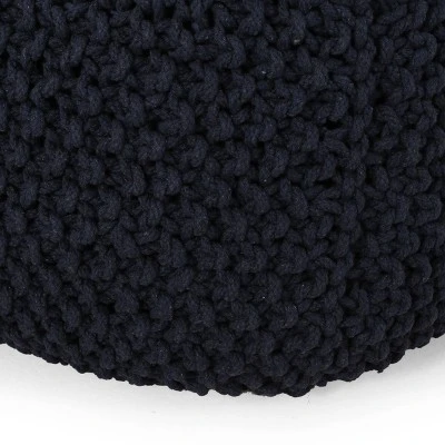 Pim Modern Knitted Cotton Cube Pouf Dark Blue - Christopher Knight Home 6 Pim Modern Knitted Cotton Cube Pouf Dark Blue - Christopher Knight Home - Image 4