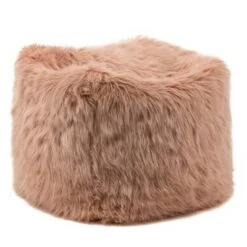 18" Faux Fur Square Pouf Ottoman Pink - WOVENBYRD