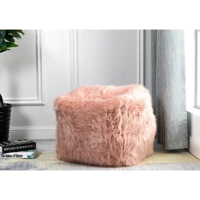 18" Faux Fur Square Pouf Ottoman Pink - WOVENBYRD 5 18" Faux Fur Square Pouf Ottoman Pink - WOVENBYRD - Image 3