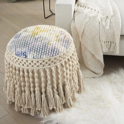 Mina Victory Life Styles AQ407 Indoor Pouf - Multicolor 18"X18"X18" 4 Mina Victory Life Styles AQ407 Indoor Pouf - Multicolor 18"X18"X18" - Image 2