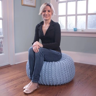 Gold Medal Hand Knitted Pouf Robin's Egg Light Blue 4 Gold Medal Hand Knitted Pouf Robin's Egg Light Blue - Image 2