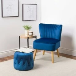 Lynwood Velvet Round Tufted Pouf Blue - CorLiving -Ottomans Official Shop unnamed file 6169