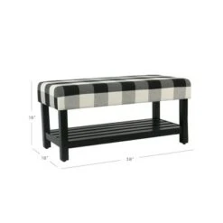 Decorative Bench with Wooden Black Plaid - HomePop