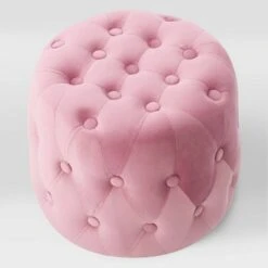 Lynwood Velvet Round Tufted Pouf Pink - CorLiving