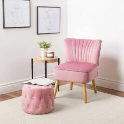 Lynwood Velvet Round Tufted Pouf Pink - CorLiving -Ottomans Official Shop unnamed file 6174