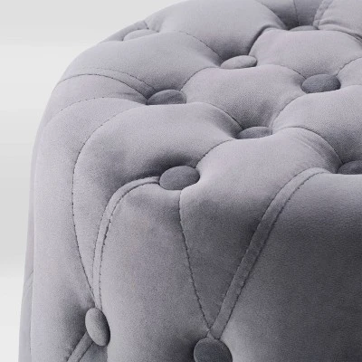 Lynwood Velvet Round Tufted Pouf Gray - CorLiving 6 Lynwood Velvet Round Tufted Pouf Gray - CorLiving - Image 4