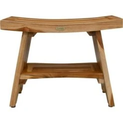 24" Serenity ED966 Wide Teak Shower Bench with Shelf - EcoDecors