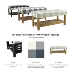 Decorative Bench with Wooden Black Plaid - HomePop -Ottomans Official Shop unnamed file 624