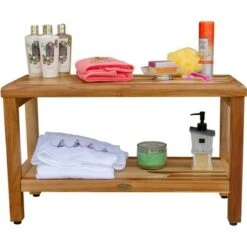 30" Eleganto ED1000 Wide Teak Shower Bench with Shelf - EcoDecors -Ottomans Official Shop unnamed file 6486