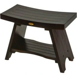 24" Serenity DT98 Wide Teak Wood Shower Bench with Shelf - DecoTeak