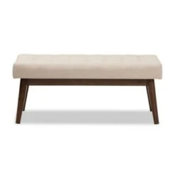 Elia Mid Century Modern Walnut Wood Fabric Button Tufted Bench - Baxton Studio Dark Gray