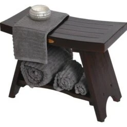 24" Serenity DT98 Wide Teak Wood Shower Bench with Shelf - DecoTeak -Ottomans Official Shop unnamed file 6602