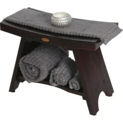 24" Serenity DT98 Wide Teak Wood Shower Bench with Shelf - DecoTeak -Ottomans Official Shop unnamed file 6603