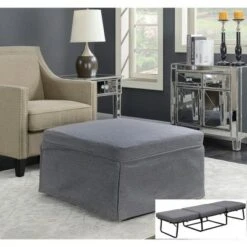 Designs4Comfort Folding Bed Ottoman Soft Gray Fabric - Breighton Home