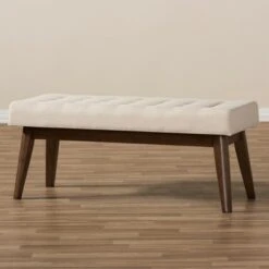 Elia Mid Century Modern Walnut Wood Fabric Button Tufted Bench - Baxton Studio Dark Gray -Ottomans Official Shop unnamed file 665