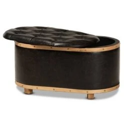 Adana Faux Leather Upholstered and Wood Storage Ottoman Dark Brown/Oak Brown - Baxton Studio