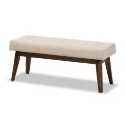 Elia Mid Century Modern Walnut Wood Fabric Button Tufted Bench - Baxton Studio Dark Gray -Ottomans Official Shop unnamed file 667