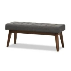 Elia Mid Century Modern Walnut Wood Fabric Button Tufted Bench - Baxton Studio Dark Gray -Ottomans Official Shop unnamed file 668