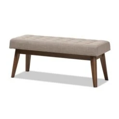 Elia Mid Century Modern Walnut Wood Fabric Button Tufted Bench - Baxton Studio Dark Gray -Ottomans Official Shop unnamed file 669