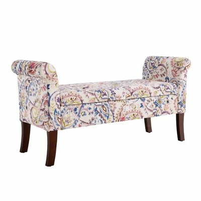 Indie Storage Bench - Linon Periwinkle Paisley 7 Indie Storage Bench - Linon Periwinkle Paisley - Image 5