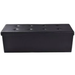 Costway 45''x15''x15'' Large Folding Storage Faux Leather Ottoman Pouffe Box Stool Black -Ottomans Official Shop unnamed file 6772