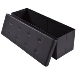 Costway 45''x15''x15'' Large Folding Storage Faux Leather Ottoman Pouffe Box Stool Black -Ottomans Official Shop unnamed file 6773