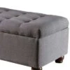 Button Tufted Storage Bench with Wooden Bun Feet - Benzara Brown