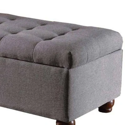 Button Tufted Storage Bench with Wooden Bun Feet - Benzara Brown 3 Button Tufted Storage Bench with Wooden Bun Feet - Benzara Brown