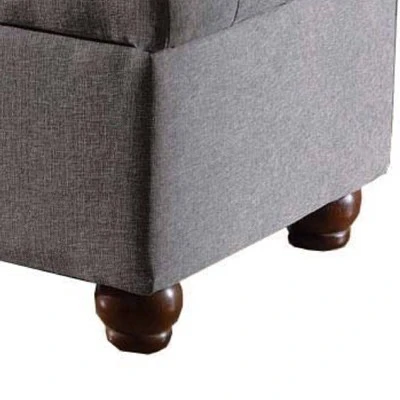 Button Tufted Storage Bench with Wooden Bun Feet - Benzara Brown 4 Button Tufted Storage Bench with Wooden Bun Feet - Benzara Brown - Image 2