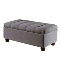 Button Tufted Storage Bench with Wooden Bun Feet - Benzara Brown 10 Button Tufted Storage Bench with Wooden Bun Feet - Benzara Brown -Ottomans Official Shop unnamed file 6866