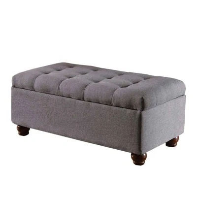 Button Tufted Storage Bench with Wooden Bun Feet - Benzara Brown 6 Button Tufted Storage Bench with Wooden Bun Feet - Benzara Brown - Image 4