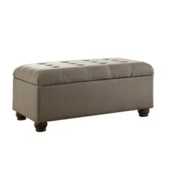 Button Tufted Storage Bench with Wooden Bun Feet - Benzara Brown 11 Button Tufted Storage Bench with Wooden Bun Feet - Benzara Brown -Ottomans Official Shop unnamed file 6867