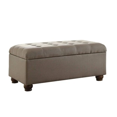 Button Tufted Storage Bench with Wooden Bun Feet - Benzara Brown 7 Button Tufted Storage Bench with Wooden Bun Feet - Benzara Brown - Image 5