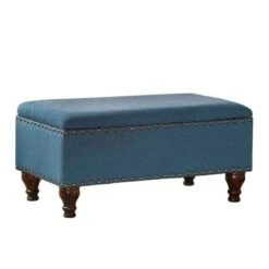 Fabric Upholste Wooden Storage Bench with Nail Head Trim - Benzara Blue/brown -Ottomans Official Shop unnamed file 6889