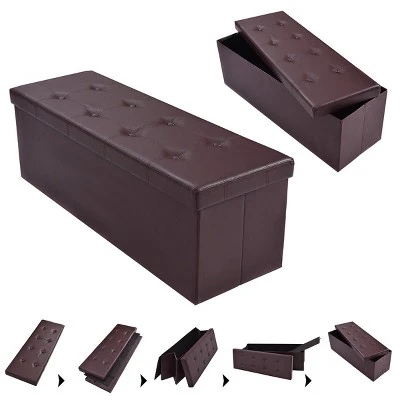 Costway 45''x15''x15'' Large Folding Storage Faux Leather Ottoman Pouffe Box Stool Brown 3 Costway 45''x15''x15'' Large Folding Storage Faux Leather Ottoman Pouffe Box Stool Brown