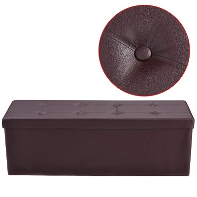 Costway 45''x15''x15'' Large Folding Storage Faux Leather Ottoman Pouffe Box Stool Brown 4 Costway 45''x15''x15'' Large Folding Storage Faux Leather Ottoman Pouffe Box Stool Brown - Image 2