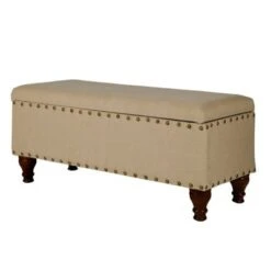 Wooden Storage Bench with Nail Head Trim - Benzara Beige/brown -Ottomans Official Shop unnamed file 6899