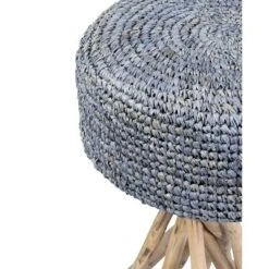 Sandbar Stool with Rafia Cushion Blue/Tan - East at Main