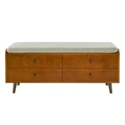 Harvey Mid-Century Modern Lift Top Faux Drawer Storage Bench - Saracina Home Dark Walnut/gray