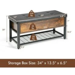 Costway Shoe Bench Padded Bench w/Storage Box and Shoe Shelf Rustic Brown and Black -Ottomans Official Shop unnamed file 6978