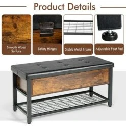 Costway Shoe Bench Padded Bench w/Storage Box and Shoe Shelf Rustic Brown and Black -Ottomans Official Shop unnamed file 6979